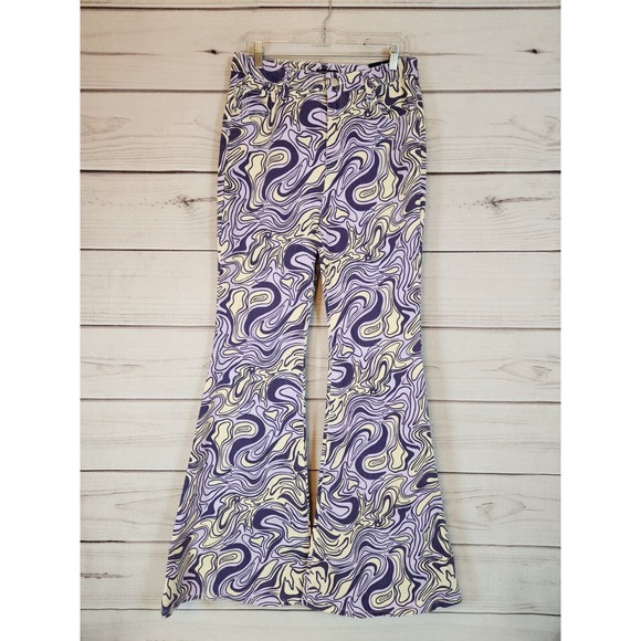 Fashion Nova‎ Women's Too Groovy Swirl Print Purple Flare Jeans Size 9 - Picture 1 of 7